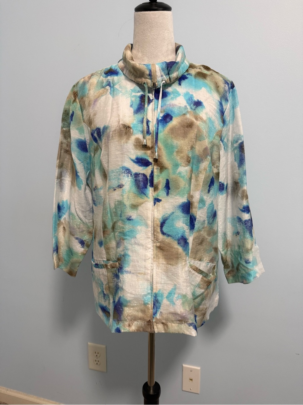 Chico's Lightweight Floral Jacket Pockets Size 3